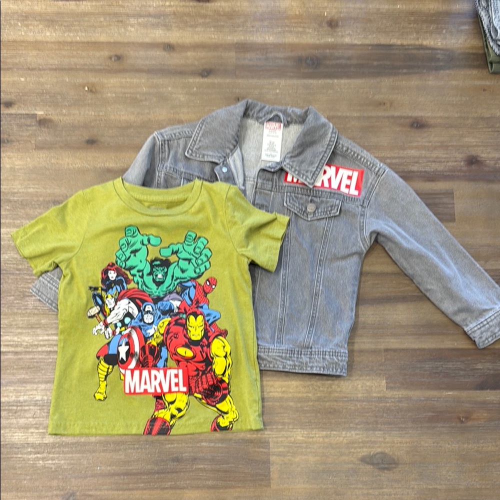 Marvel Heroes Green Tee and Gray Denim Jacket
